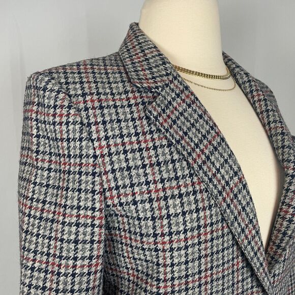 Vintage Blazer Jacket Womens Size 14 Gray Navy Plaid Wool Single Breasted 80s - Picture 4 of 15